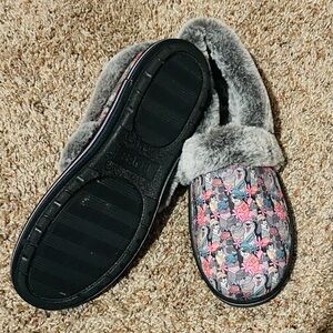 Bobs Skechers Too Cozy Snuggle Dogs Gray Womens Memory Foam Slippers